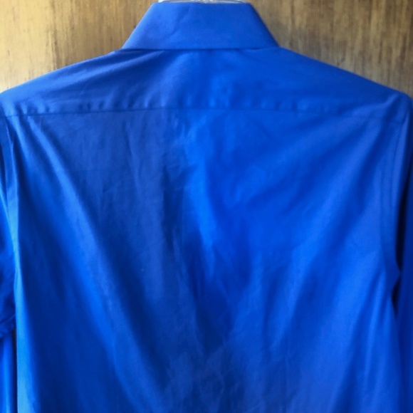 Men's Slim Solid Blue Cotton 1MX Dress Shirt - Picture 2 of 3